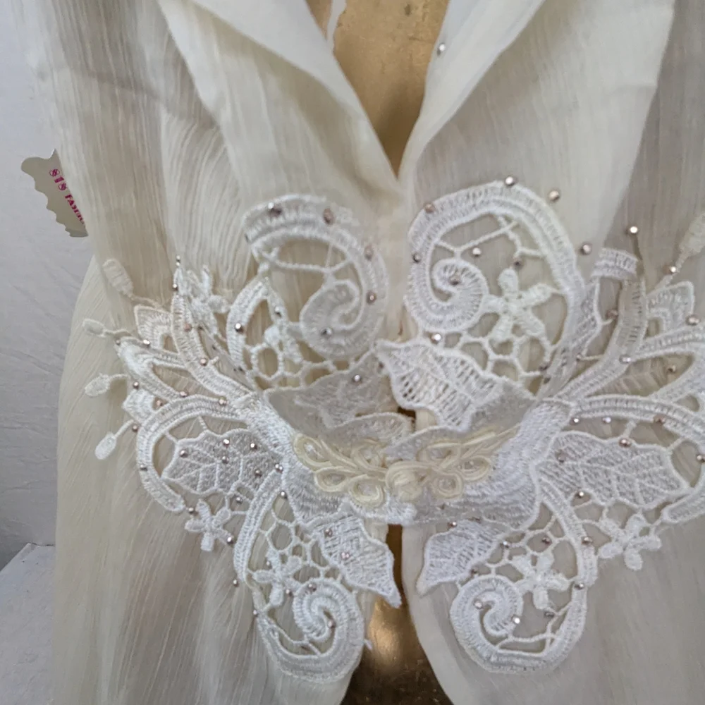 Pretty Angel Elegant Cream Sheer Duster Scarf w/Lace, Fringe & Bling Features OS